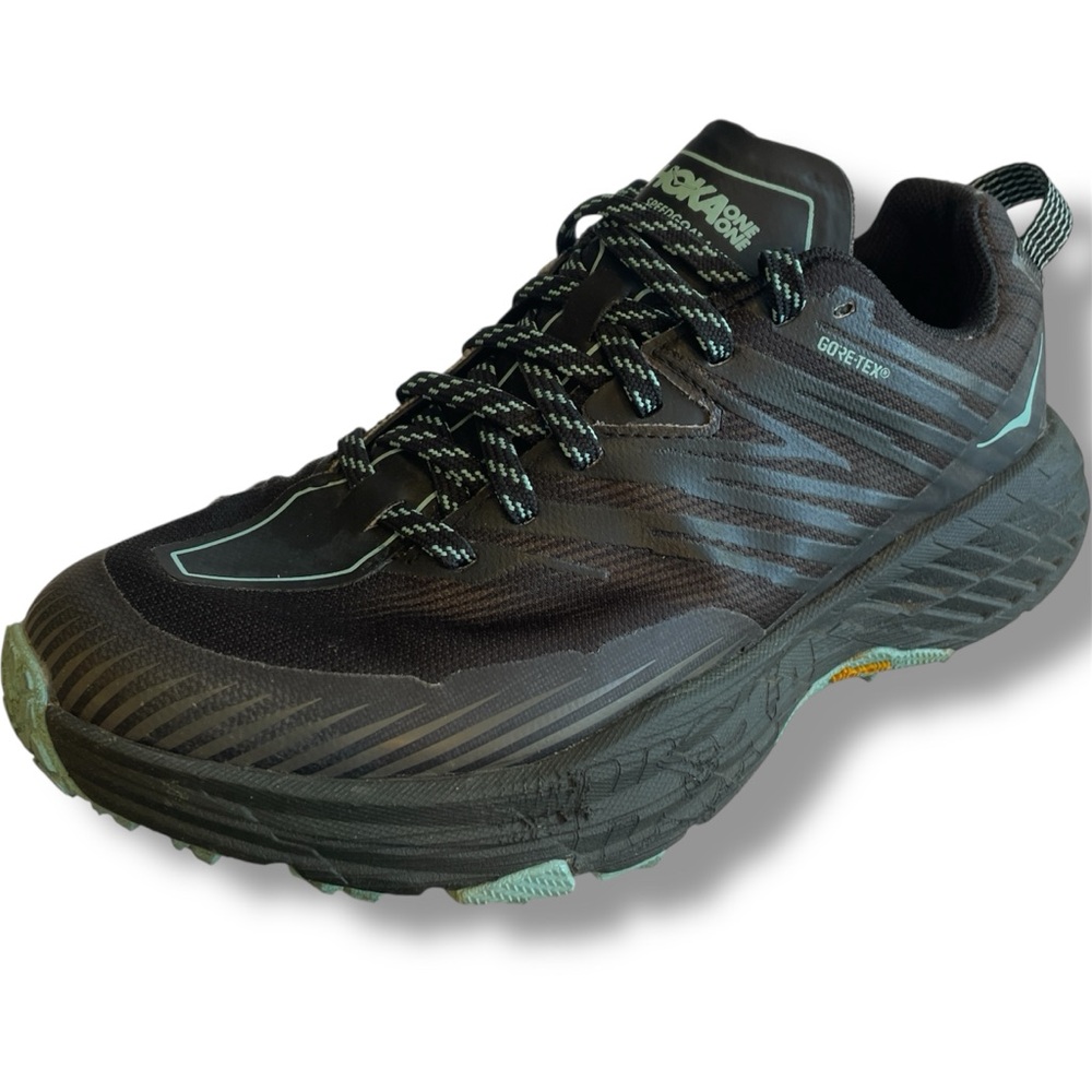 Hoka One One Black and Teal Speedgoat 4 GTX Trail Running Sneakers Waterproof